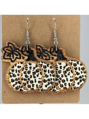 Wooden Fall Design Cut With Animal Print Dangle Earrings Fashion Jewelry